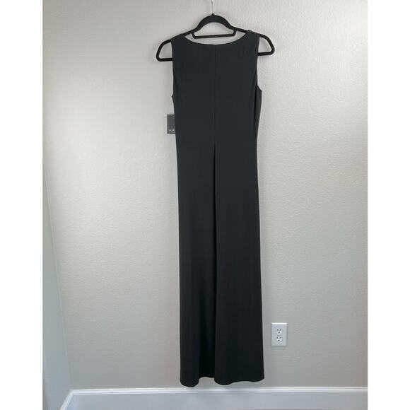 Marina Long V Neck Knot Front High Slit Sleeveless Black Maxi Dress NWT Small - Picture 15 of 15